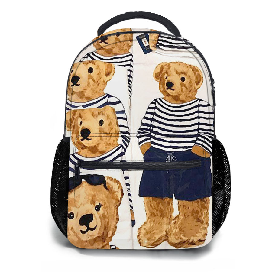 Polo Bear Pattern Blue White Stripe School Backpacks