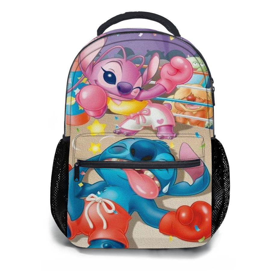 Stitch And Angel Ring Fight School Backpacks