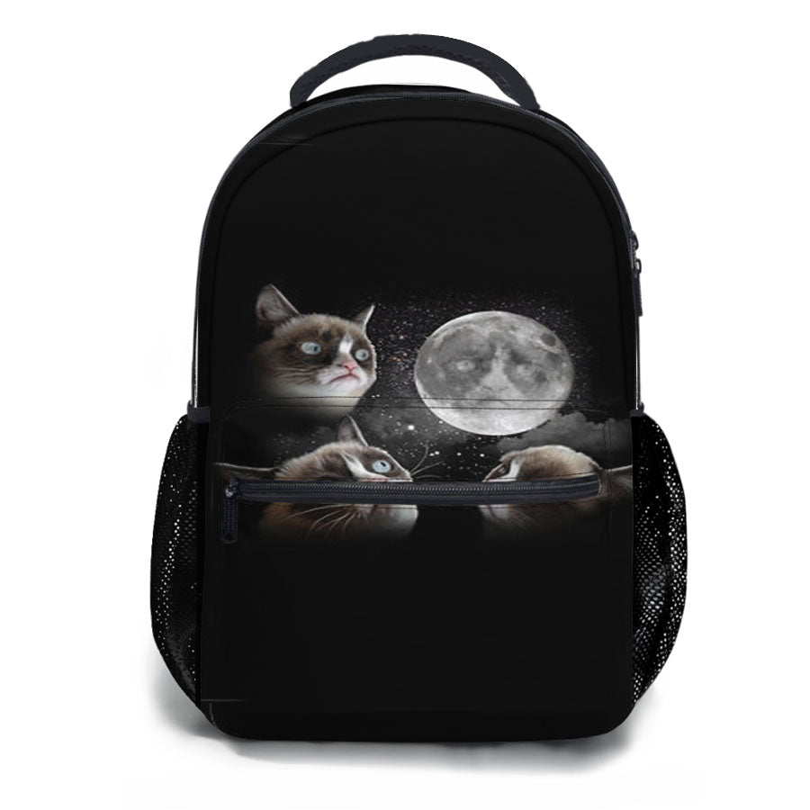 Three Grumpy Cat Moon School Backpacks
