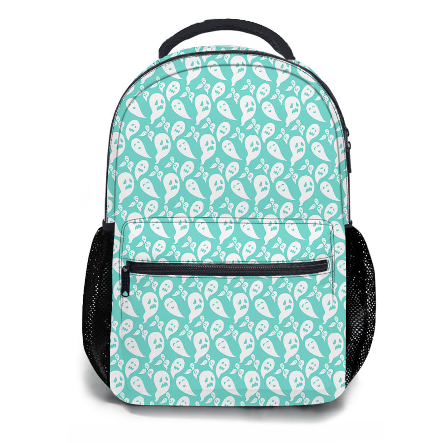 Turquoise Ghosts Pattern Halloween School Backpacks