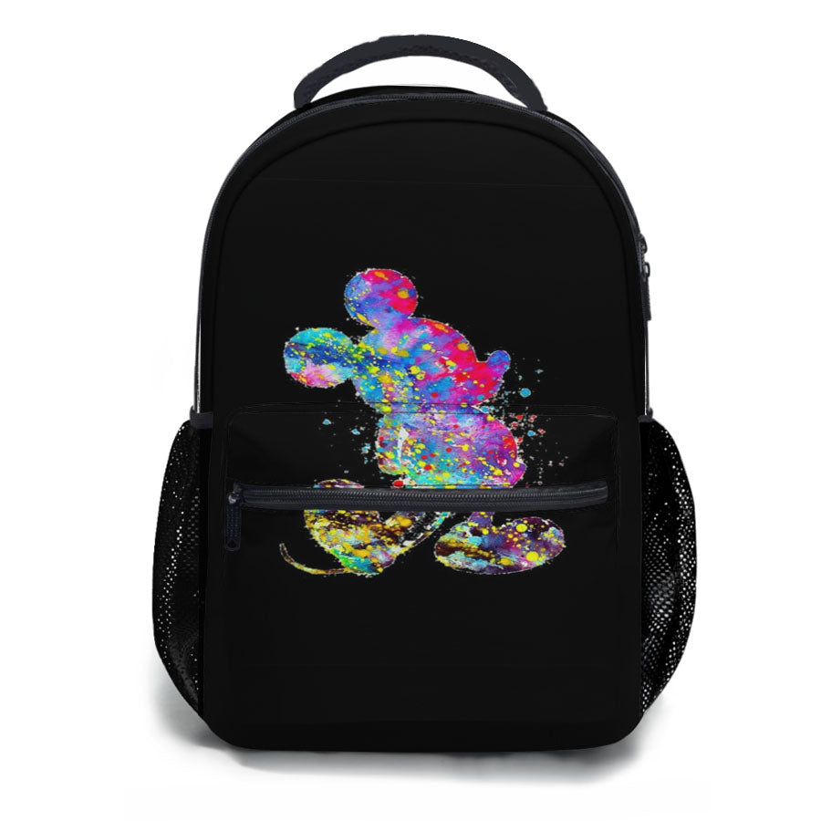 Watercolor Splatter Art Mickey Mouse School Backpacks