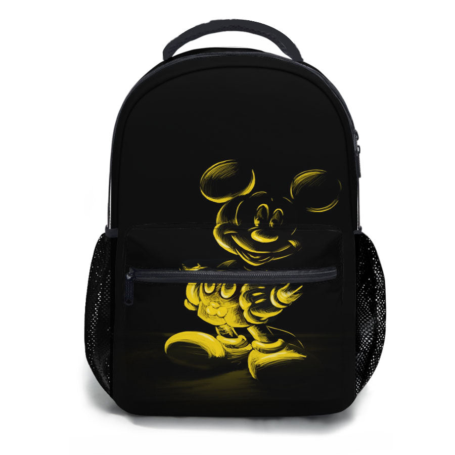 Yellow Mickey Mouse On Black Sketch School Backpacks
