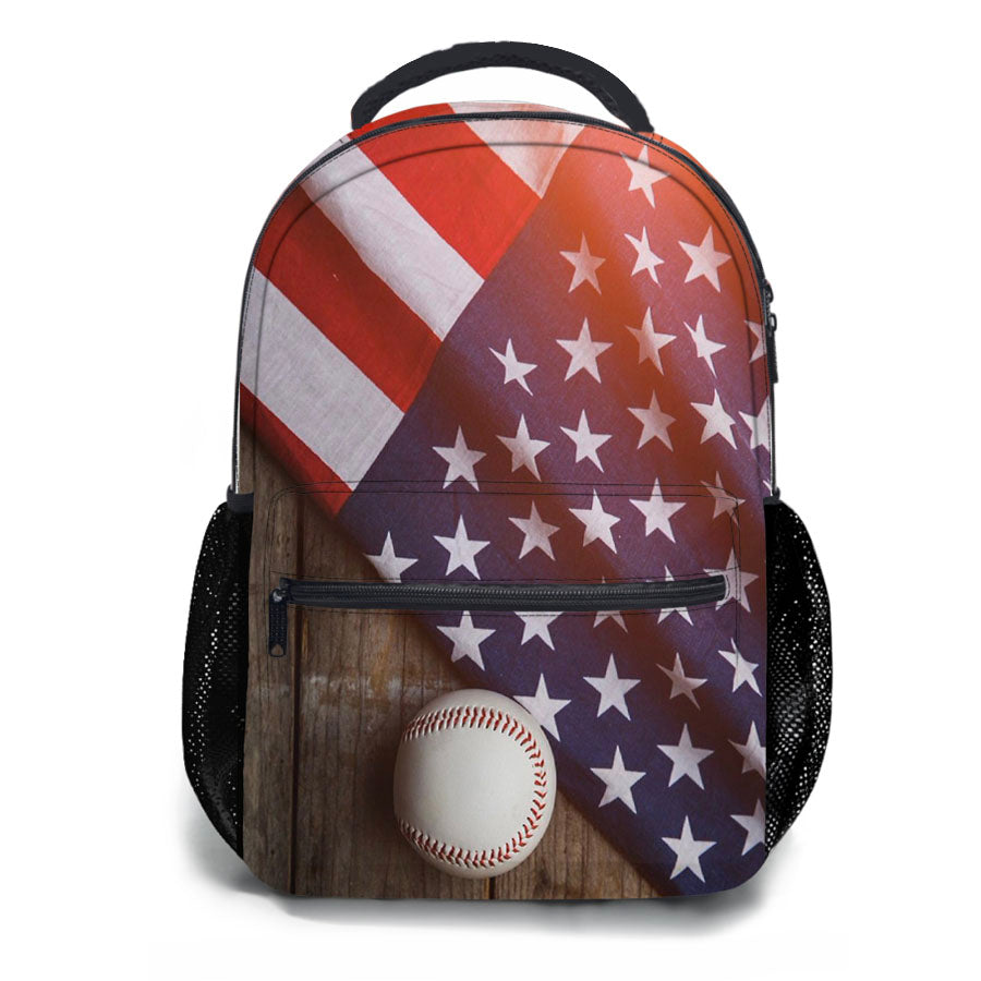 Baseball Ball And Flag School Backpacks