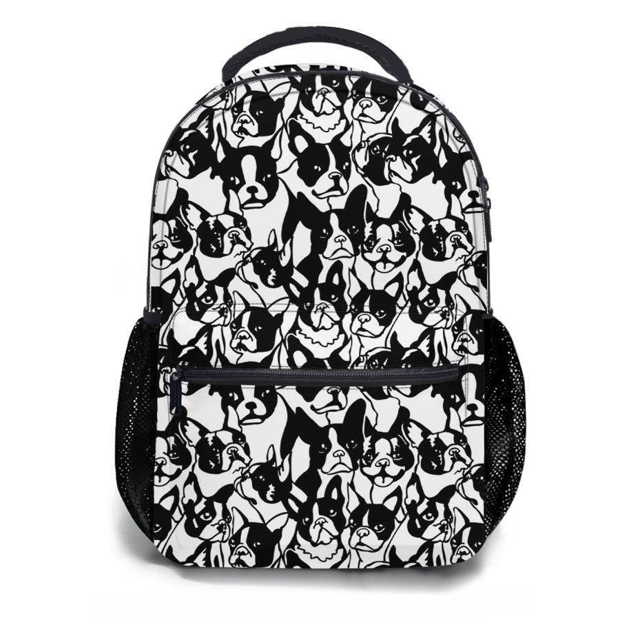 Black White Boston Terrier Pattern School Backpacks