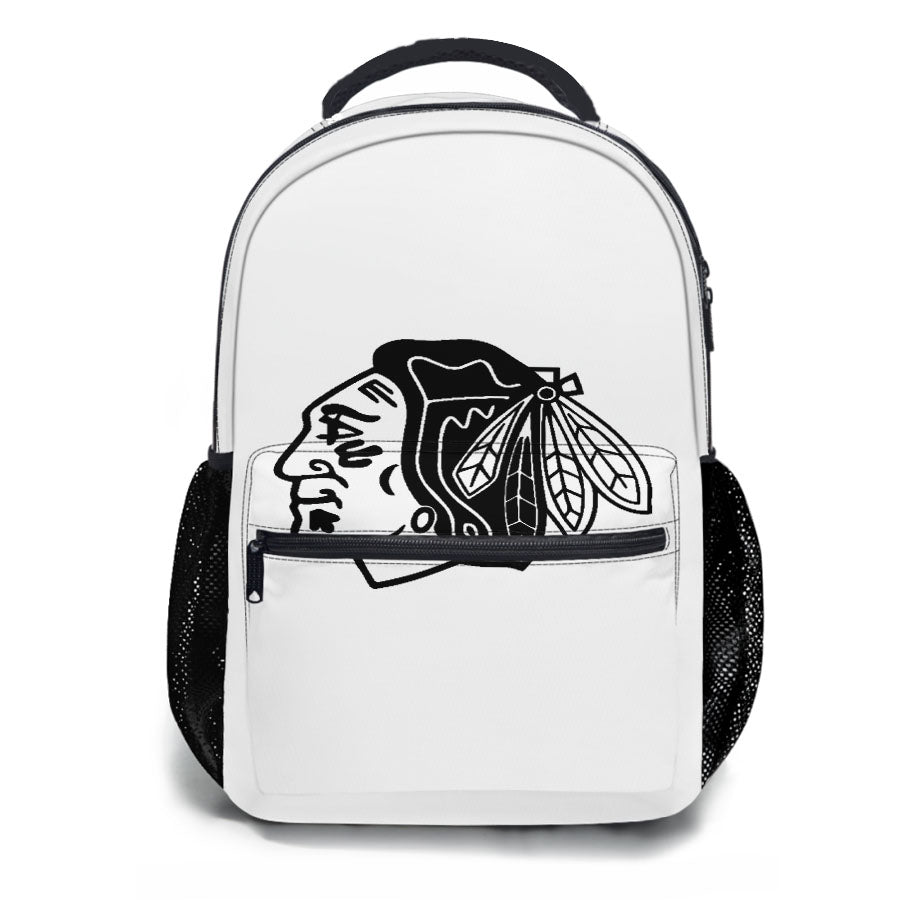Black White Chicago Blackhawks Logo School Backpacks