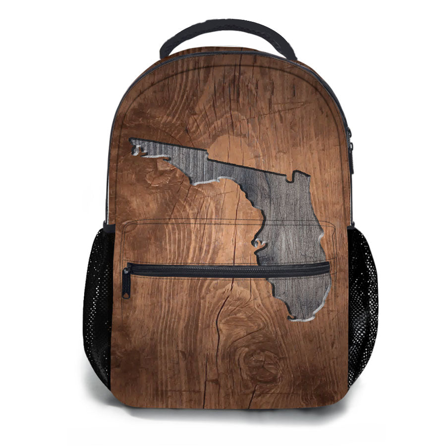 Florida States Map Two Tone Wood Texture School Backpacks