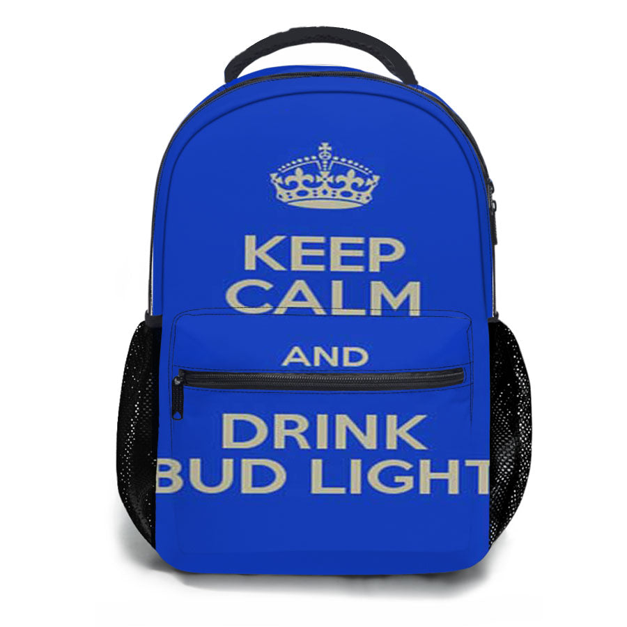 Keep Calm Drink Bud Light School Backpacks