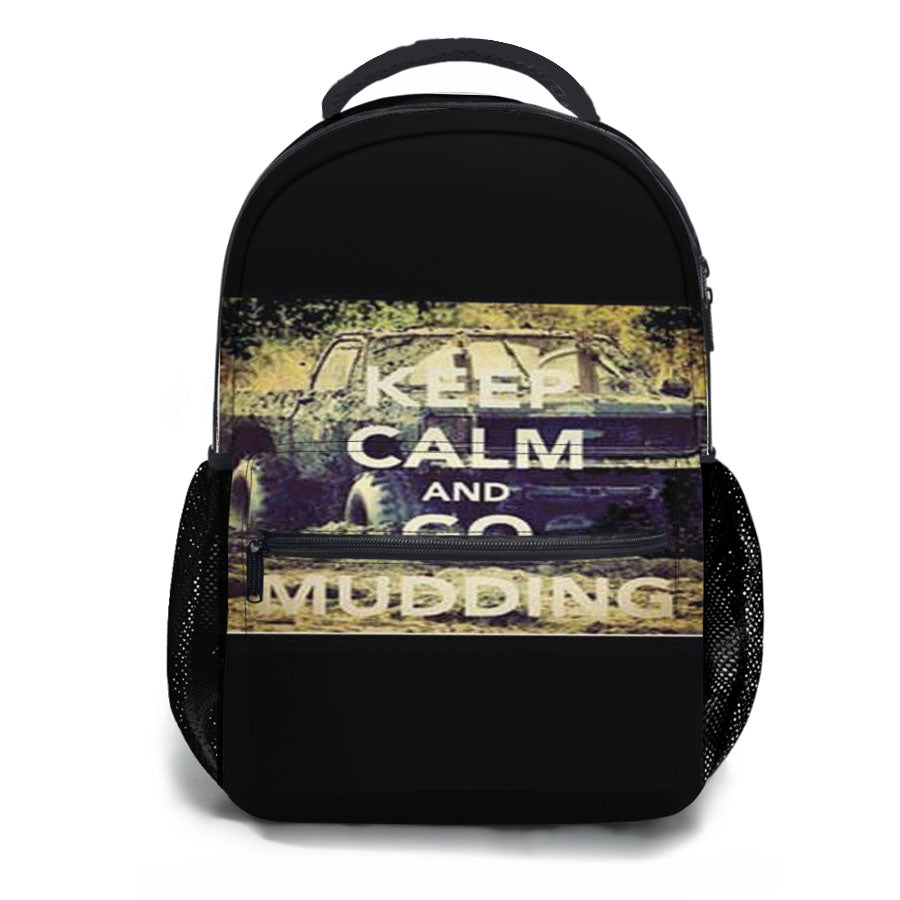 Keep Calm Go Mudding School Backpacks