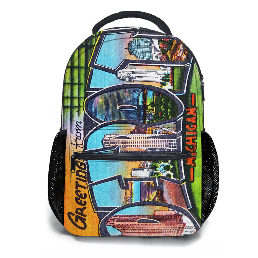 Old Classic Detroit Postcard School Backpacks