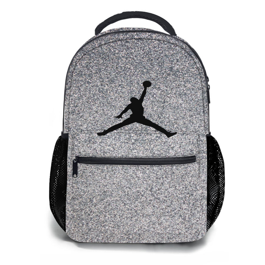 Silver Glitter Air Jordan Logo School Backpacks