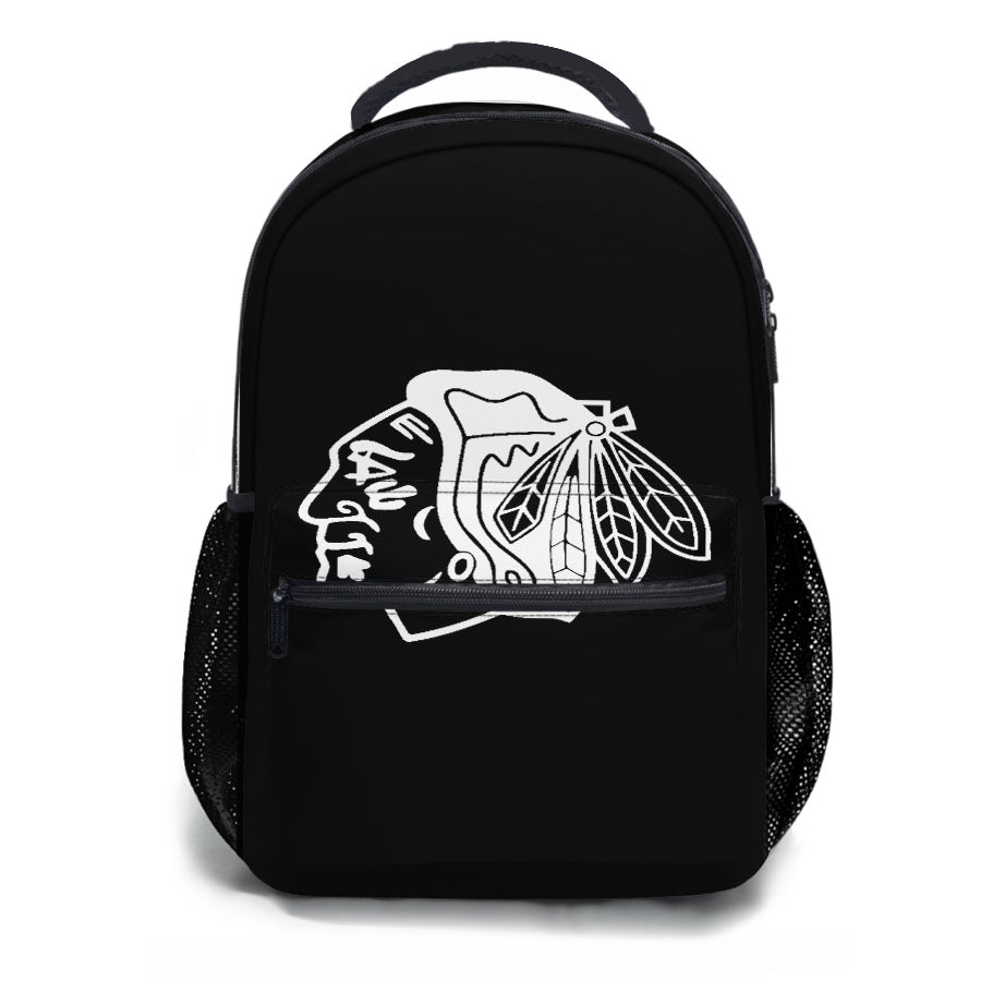 White Black Chicago Blackhawks Logo School Backpacks