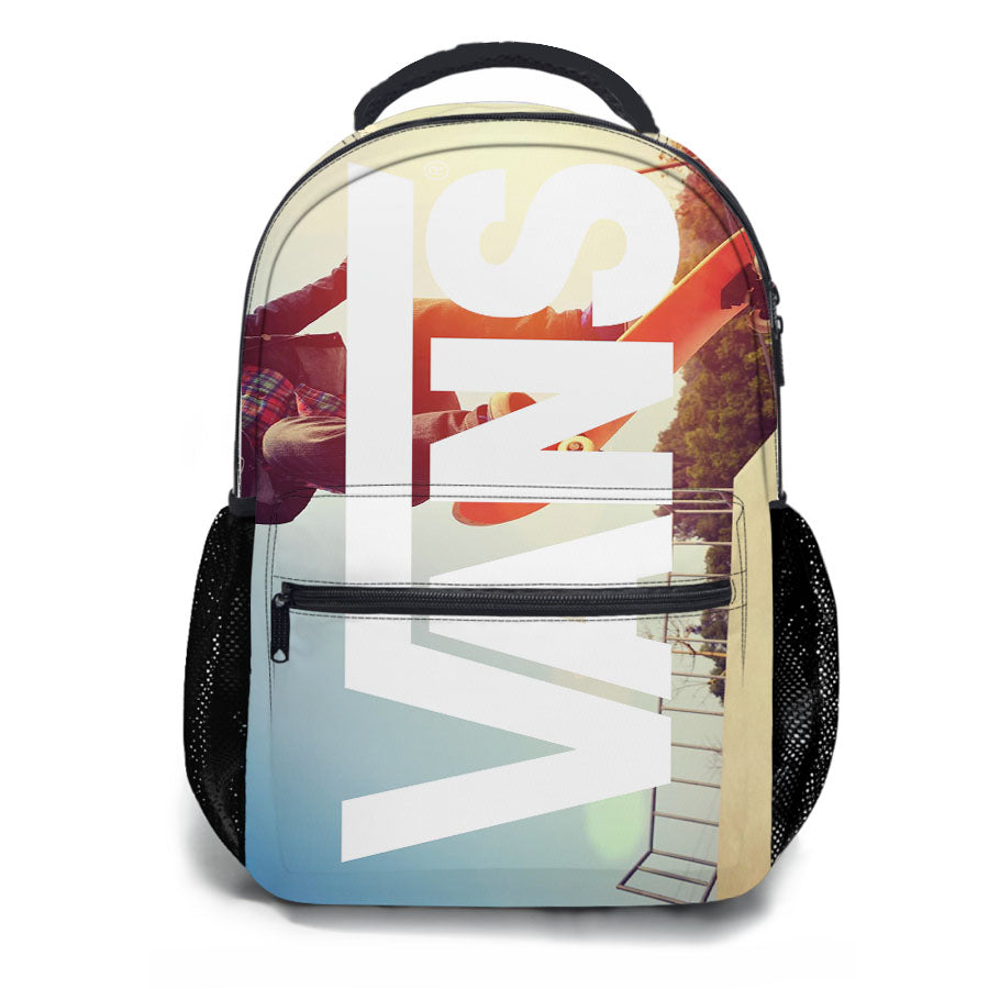 White Vans Logo Skateboarding School Backpacks