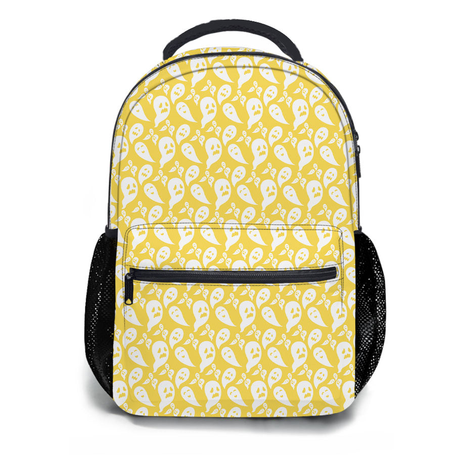 Yellow Ghosts Pattern Halloween School Backpacks