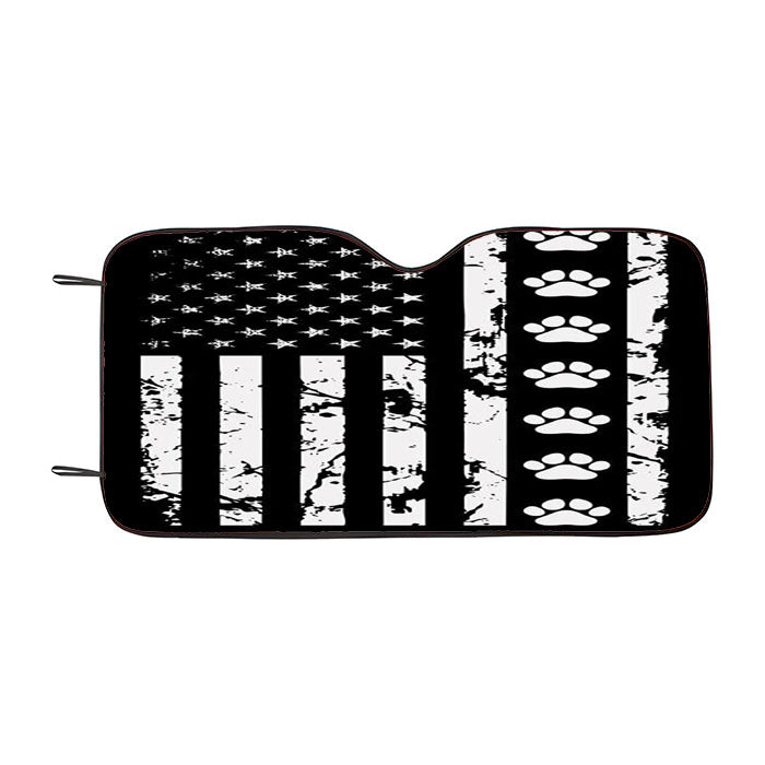 American Flag With Dog Paws Car Auto Sun Shade Windshield Cover