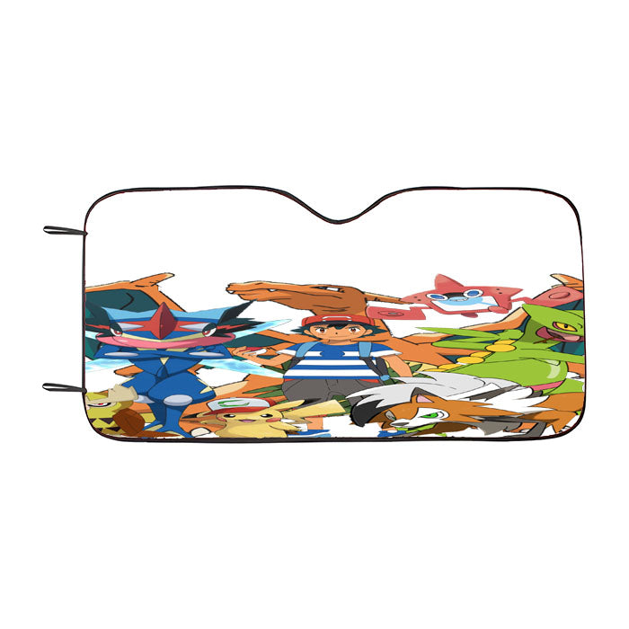Ash Ketchum With Pokemon Collections Car Auto Sun Shade Windshield Cover
