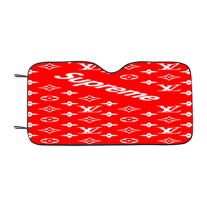 Red Supreme Louis Vuitton Pattern Car Auto Sun Shade Windshield Cover