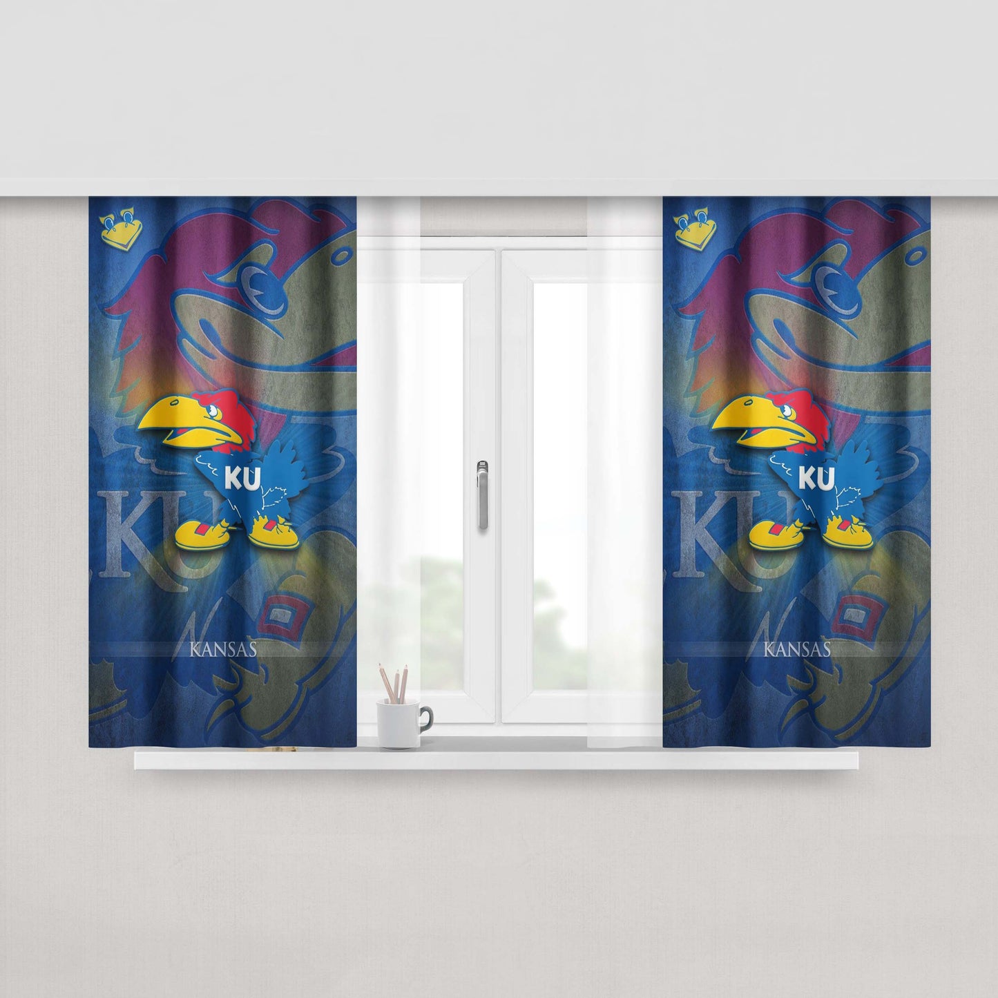 Kansas Jayhawk Logo Wallpaper Peach Skin Window Curtains
