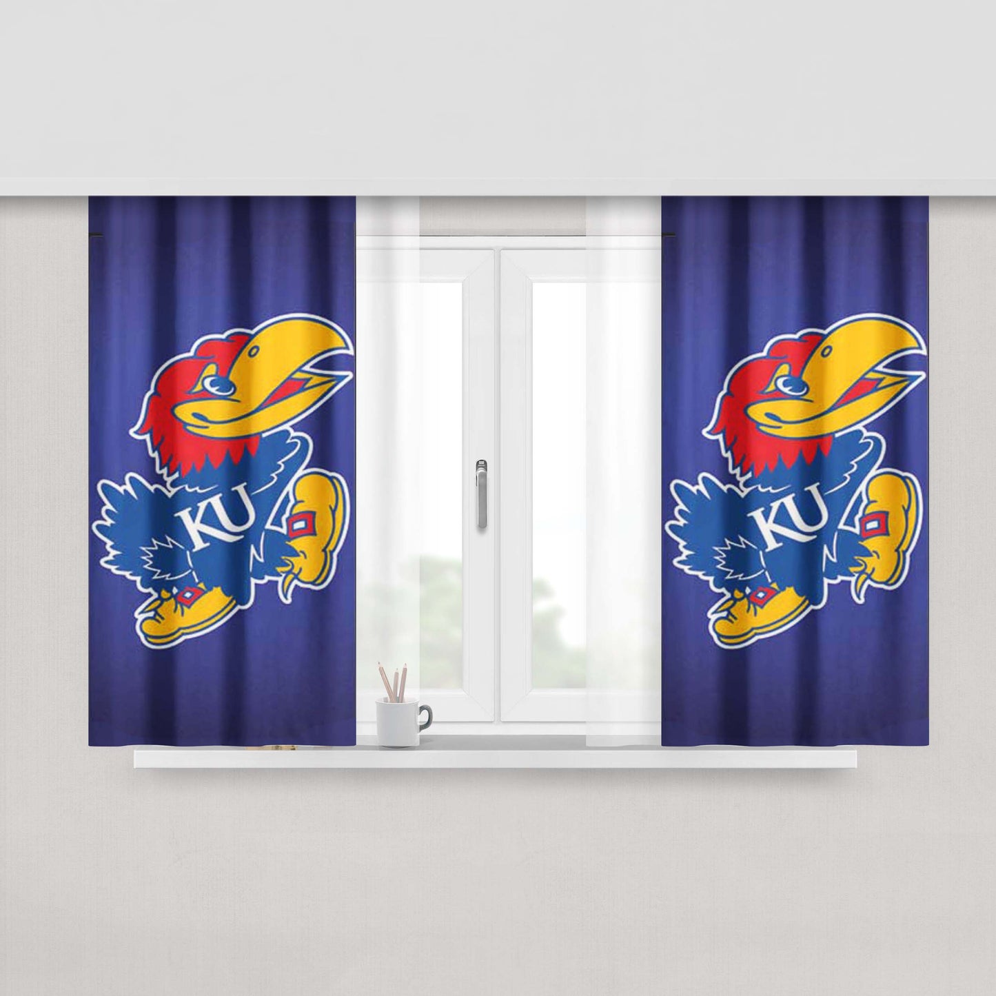 Kansas Jayhawks Big Blue Fade Peach Skin Window Curtains