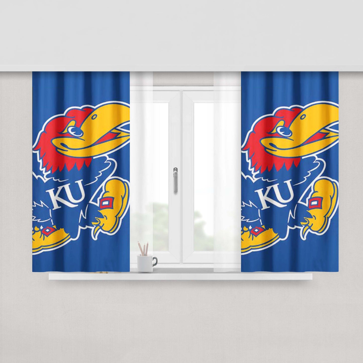 Kansas Jayhawks Logo Tilted Peach Skin Window Curtains