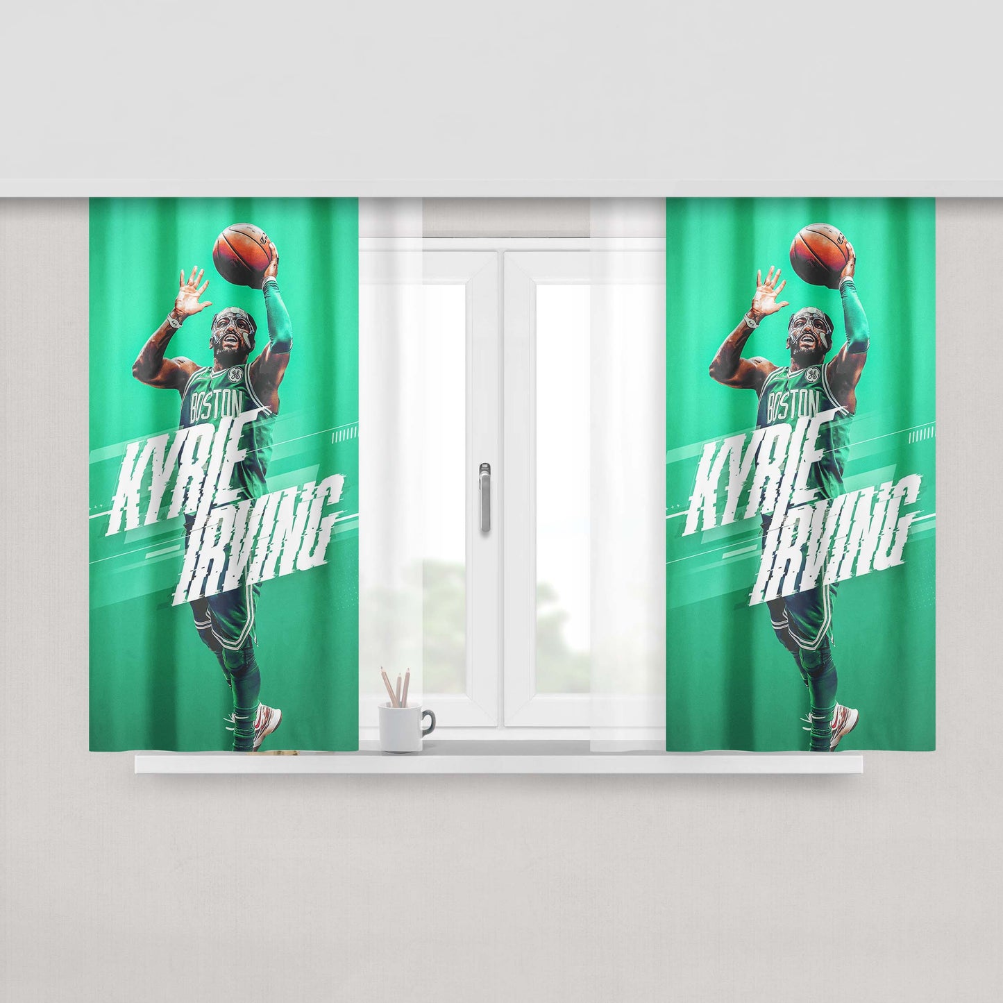Kyrie Irving Lets Up Peach Skin Window Curtains