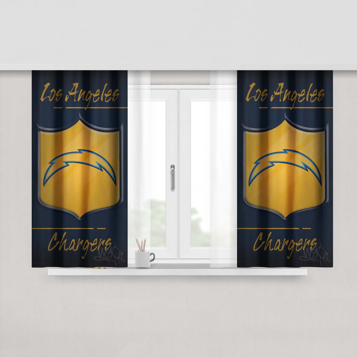 La Chargers, Afc, Blue, California Peach Skin Window Curtains