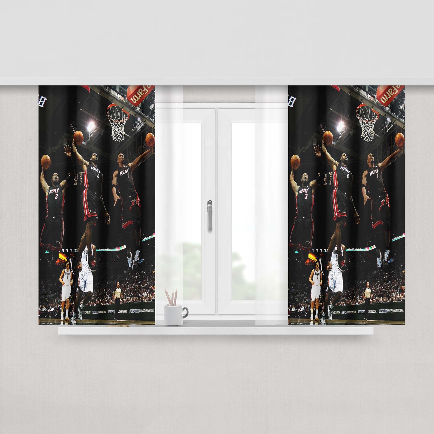 Lebron James Heat Dunk Peach Skin Window Curtains