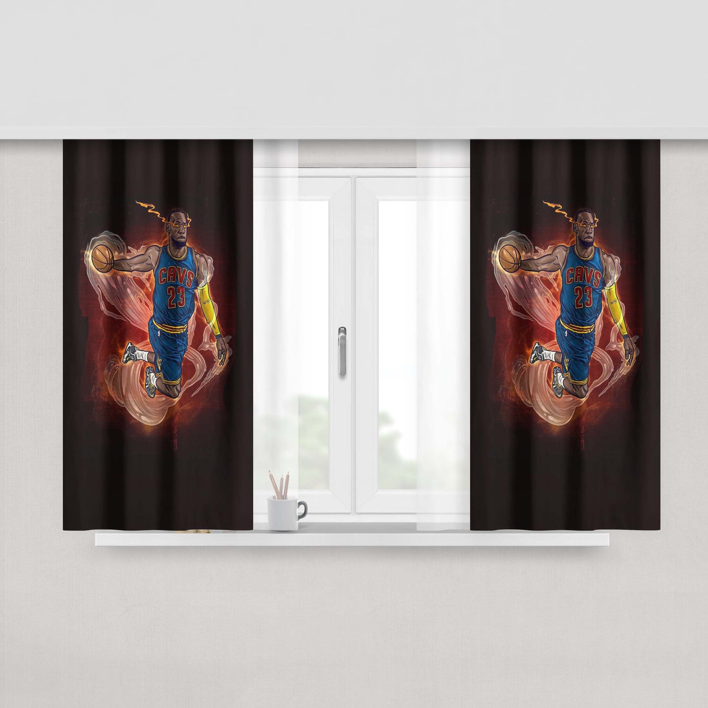 Lebron James Heat Illustration Peach Skin Window Curtains