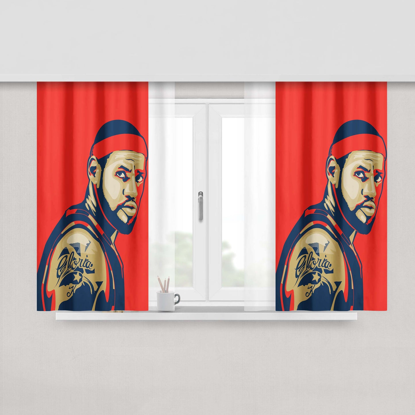 Lebron James Illustration Red Peach Skin Window Curtains