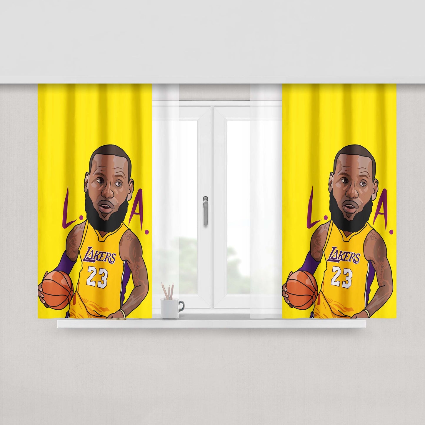 Lebron James Lakers Chibi Peach Skin Window Curtains