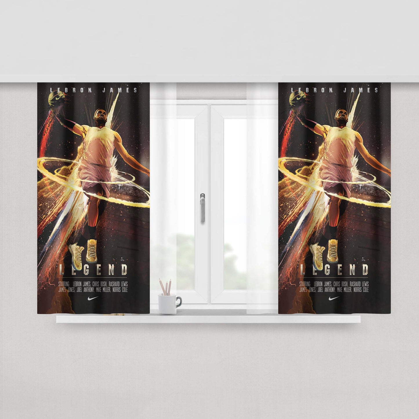 Legend Nba Lebron James Slam Dunk Peach Skin Window Curtains