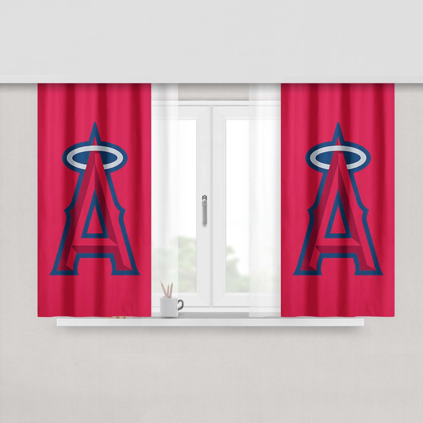 Los Angeles Baseball Logo Pink Peach Skin Window Curtains