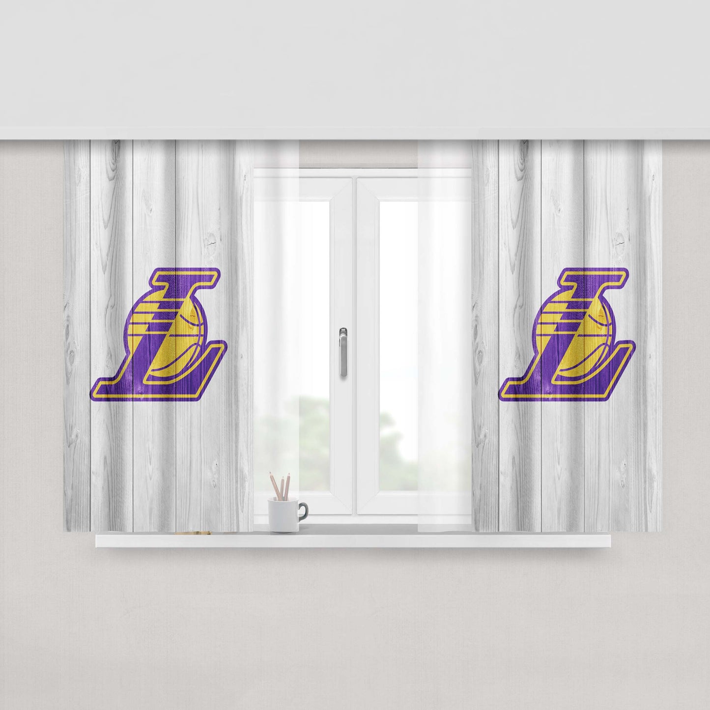 Los Angeles Lakers Nba Logo White Wood Wallpaper 2 Peach Skin Window Curtains