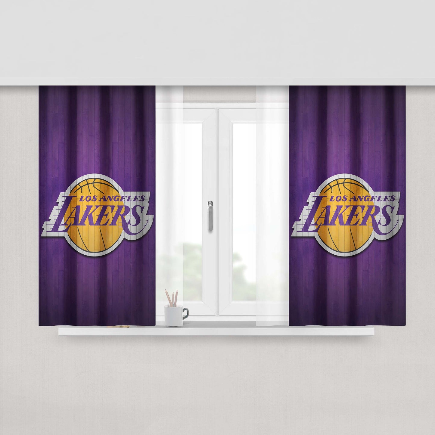 Los Angeles Lakers Wood Logo Peach Skin Window Curtains