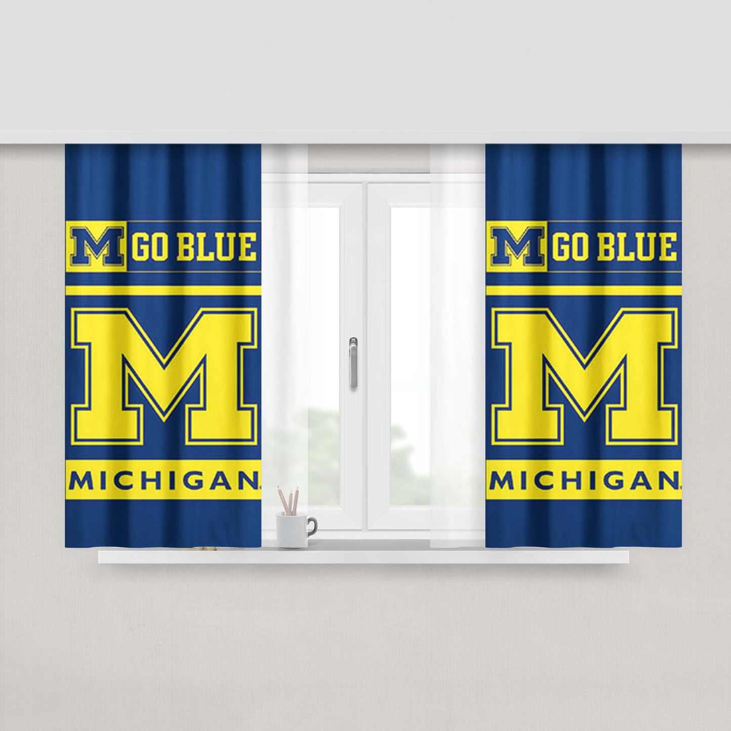 M Go Blue Michigan Peach Skin Window Curtains