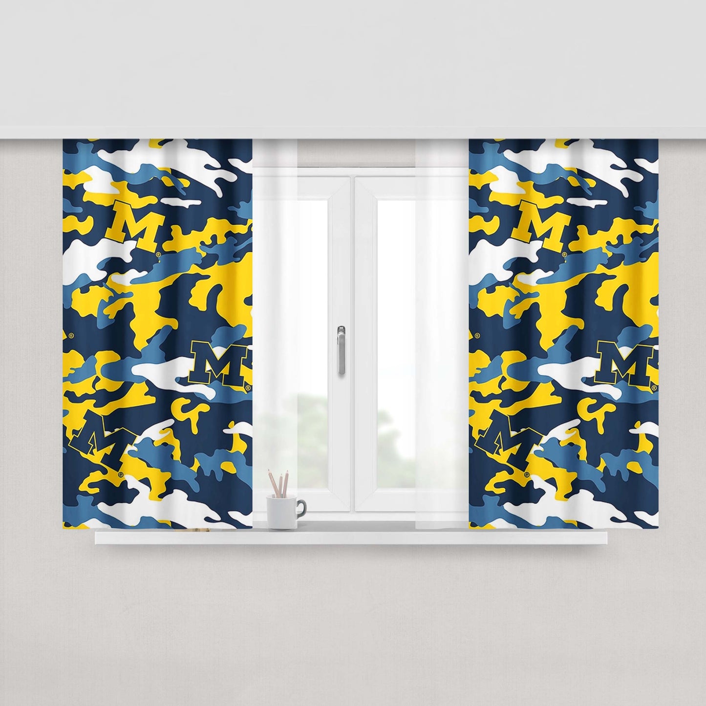 M Michigan Logo Camouflage Peach Skin Window Curtains
