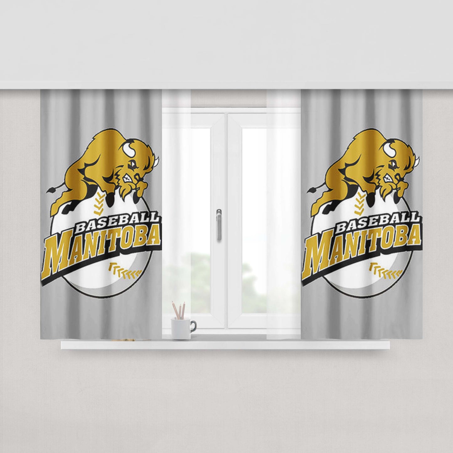 Manitoba Baseball Logo Gray Peach Skin Window Curtains