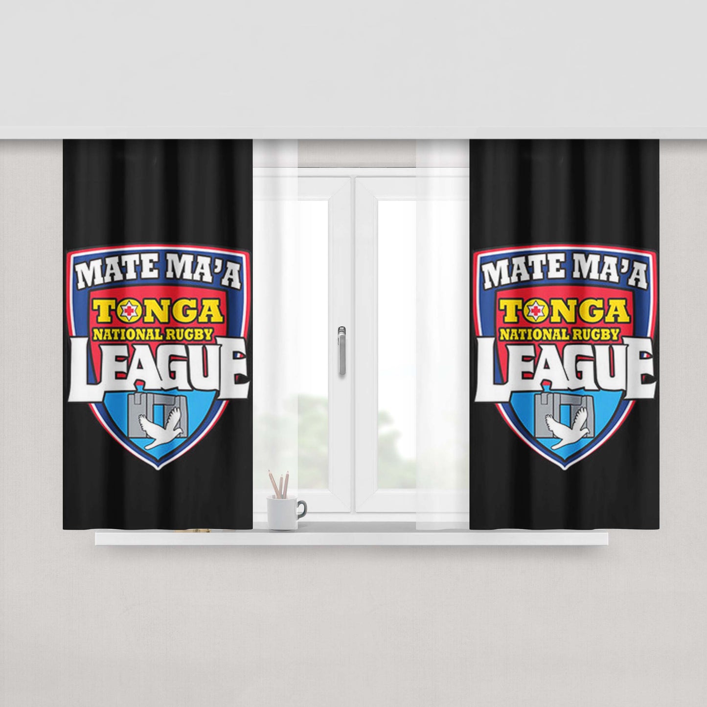Mate Ma'A League Logo Black Peach Skin Window Curtains