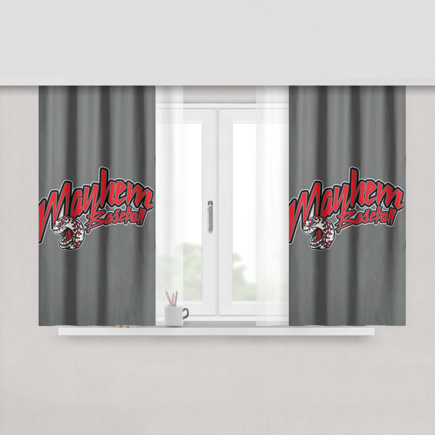 Mayhem Baseball Logo Gray Peach Skin Window Curtains