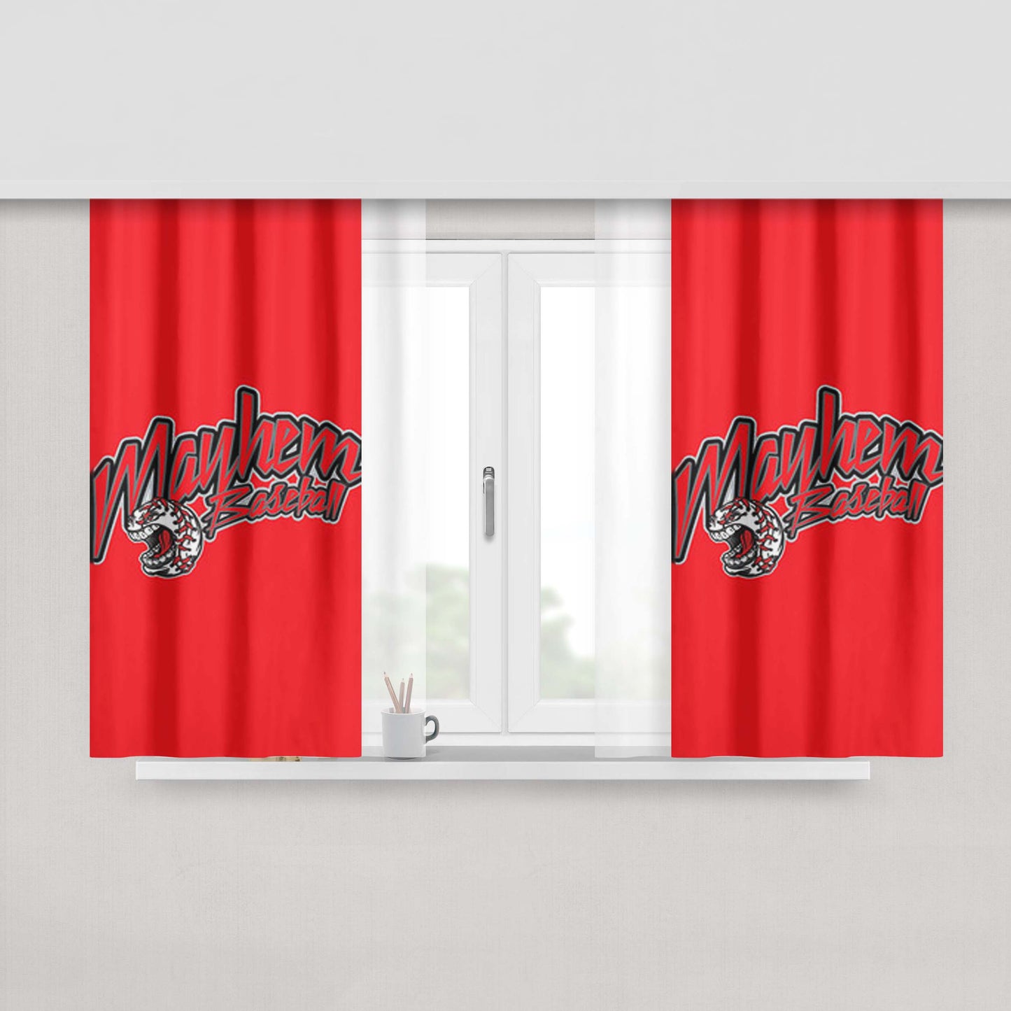 Mayhem Baseball Logo Red Peach Skin Window Curtains