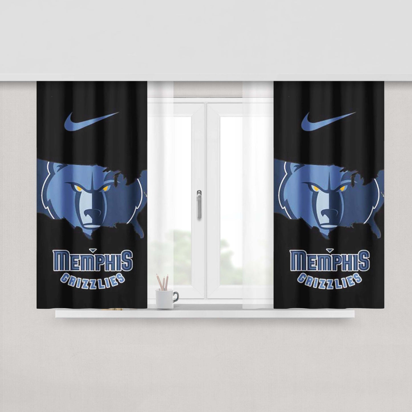 Memphis Grizzlies Logo Usa Cutout Peach Skin Window Curtains