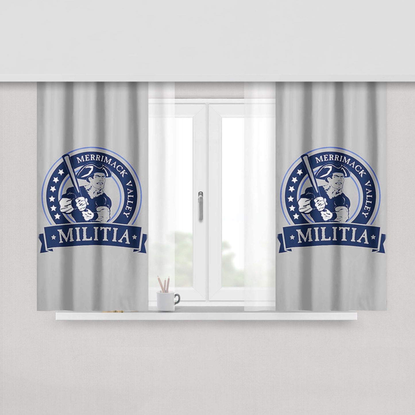 Merrimack Calley Militia Baseball Logo Gray Peach Skin Window Curtains