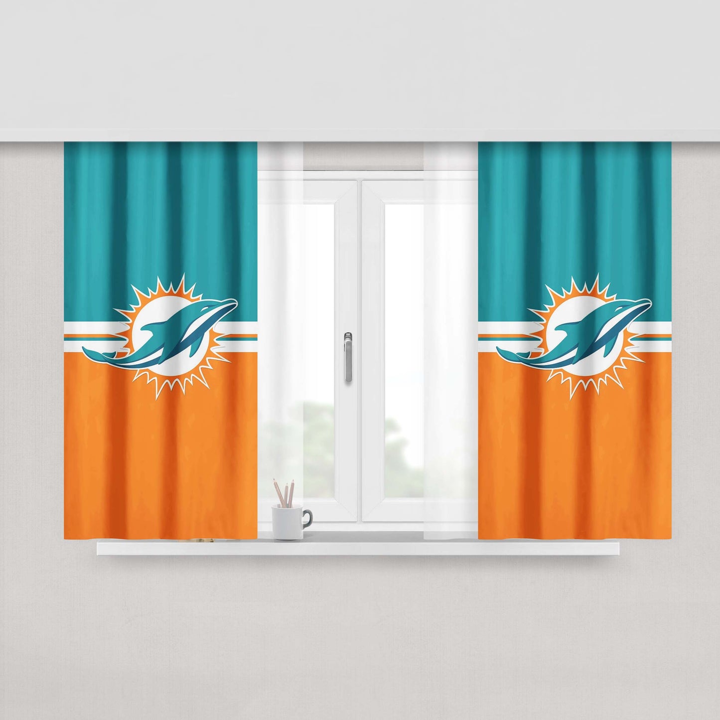 Miami Dolphin Mascot Wallpaper Peach Skin Window Curtains