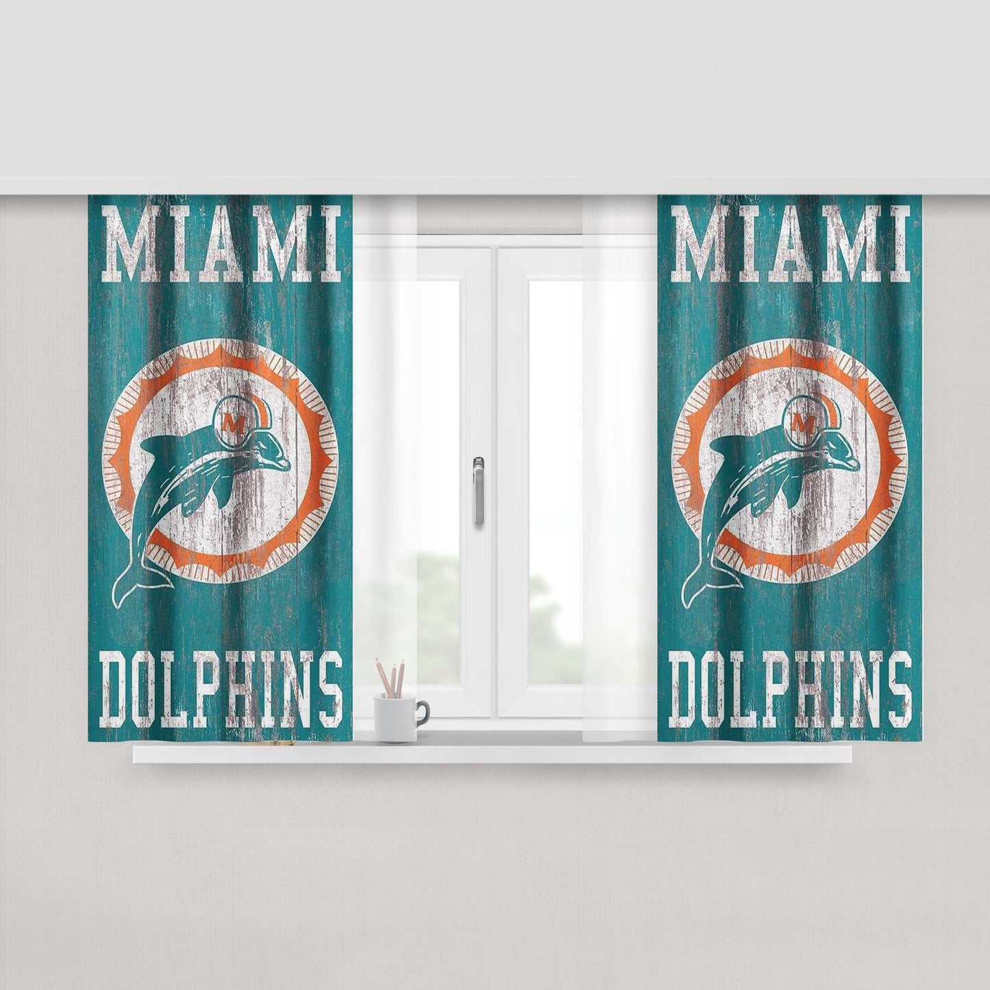 Miami Dolphins Wood Texture Style Peach Skin Window Curtains