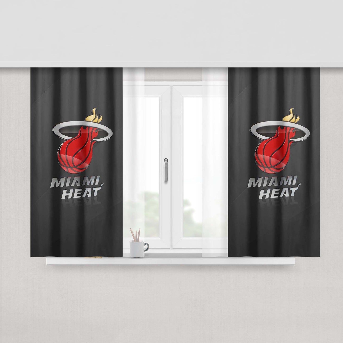 Miami Heat Basketball Team 3D Lo Peach Skin Window Curtains
