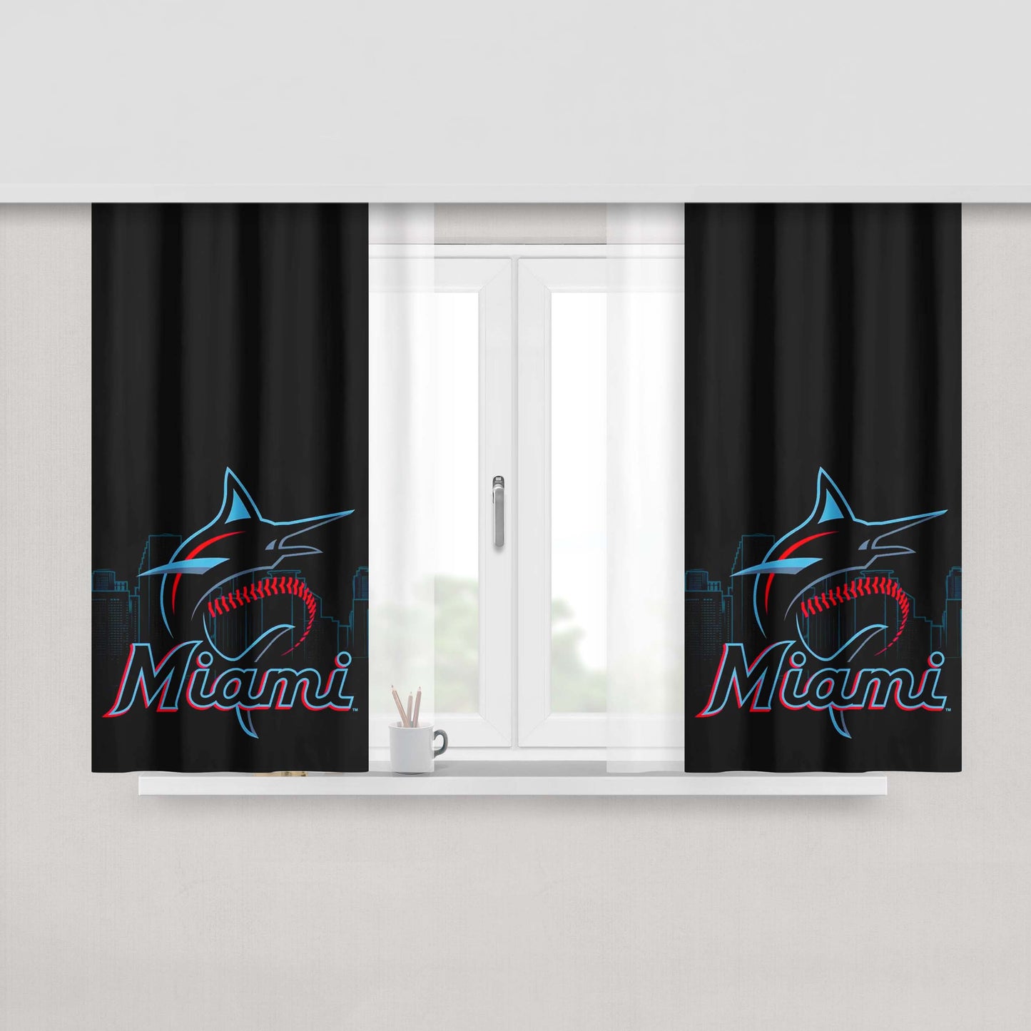 Miami Marlins Baseball Team Emblem Peach Skin Window Curtains