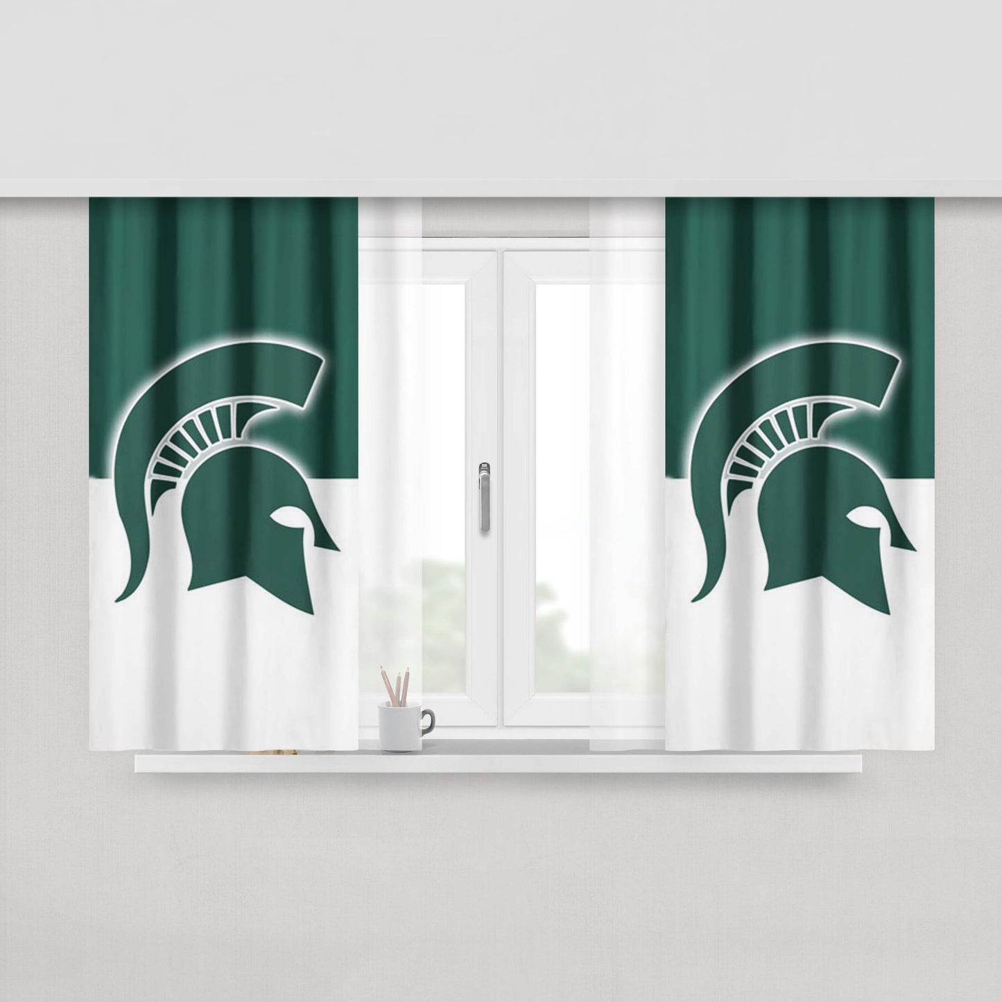 Michigan State Helm Logo Peach Skin Window Curtains
