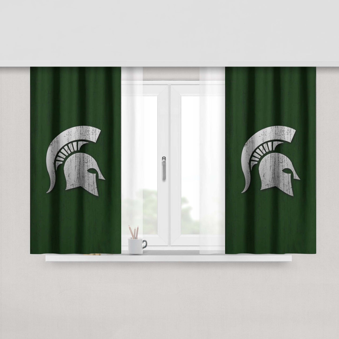 Michigan State Helm Peach Skin Window Curtains