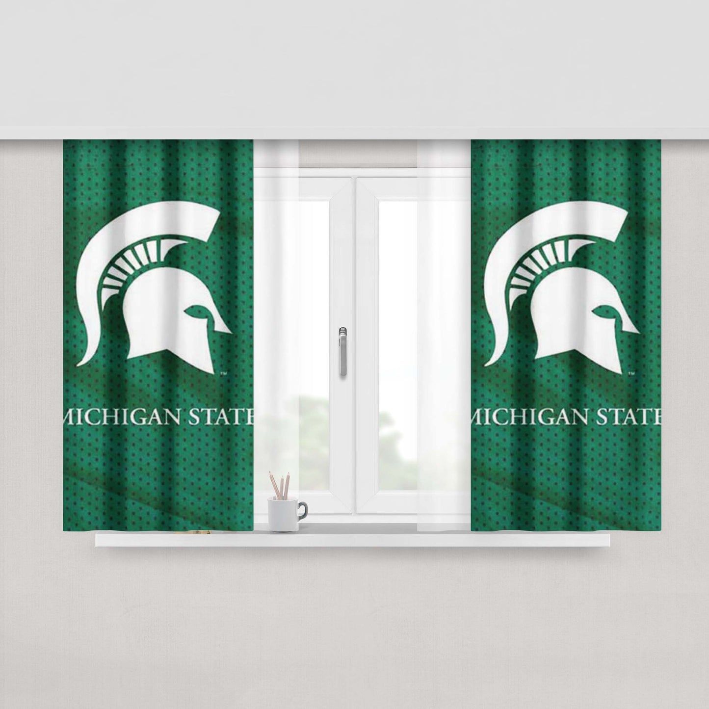 Michigan State Logo On Green Jersey Peach Skin Window Curtains