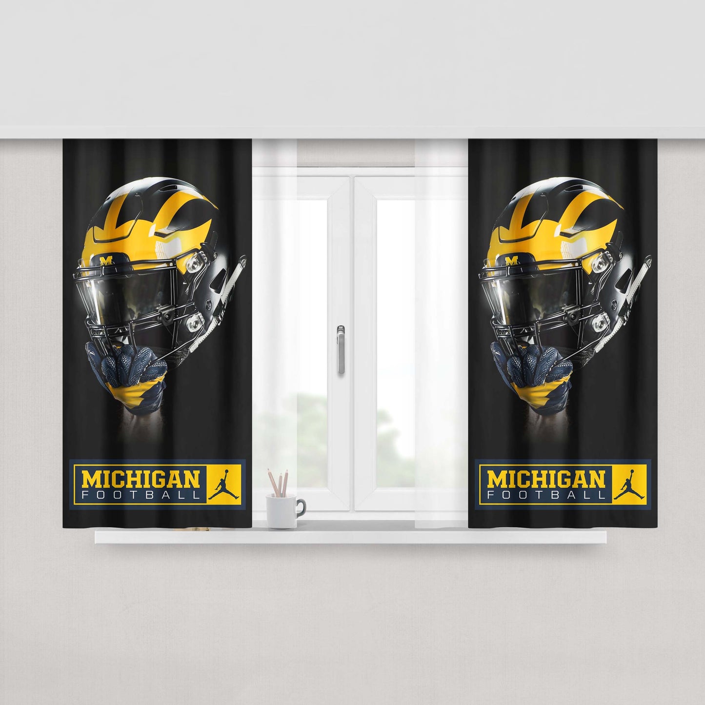Michigan Wolverine Helmet Football Peach Skin Window Curtains