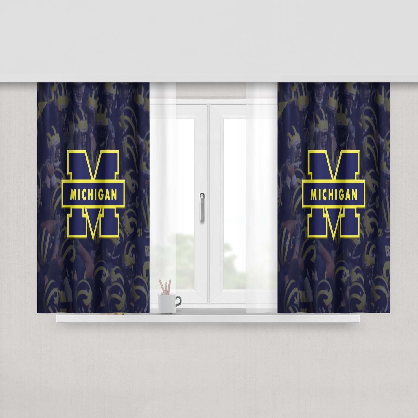 Michigan Wolverines Football Logo Peach Skin Window Curtains